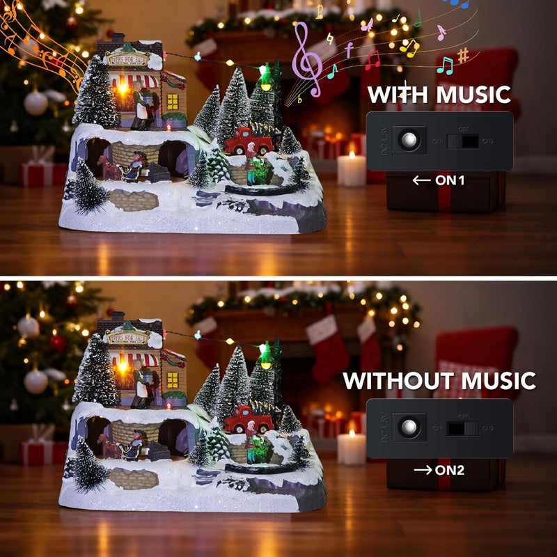 MerryPulse Christmas Village Houses, Festival Scene Colourful Lights Rotating Carriage and Santa Claus Decorations with 8 Musical for Xmas Home Table Displays - Image 4